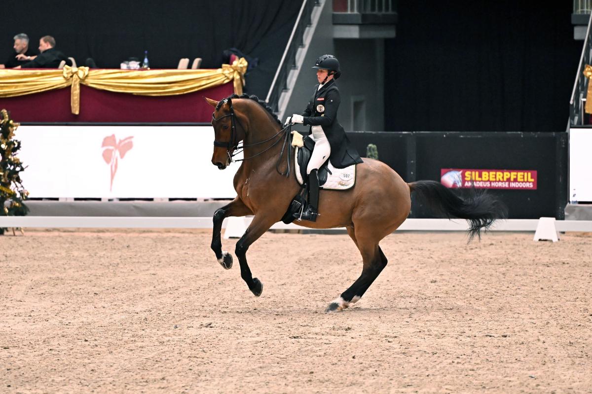 Mit einem Gesamtscore von über 68 % erreichten Astrid Neumayer (OÖ) und Zap Zap Rang sechs im Grand Prix Special auf Vier-Sterne-Niveau. © Silberpfeil Amadeus Horse Indoors | Daniel Kaiser